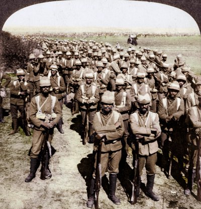 Gardesbrigaden på marsch till Kroonstad, Sydafrika, Boerkriget, 1900. av Underwood and Underwood