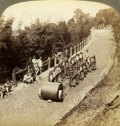 Kvinnor som arbetar på Darjeeling Highway, Indien. av Underwood and Underwood