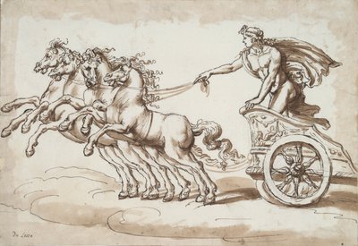 Apollo i en vagn tecknad av fyra hästar av Unknown