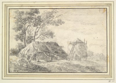 Ladugård och höstack av Unknown