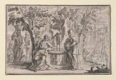 Kristus och den samaritanska kvinnan (Johannes 4), en av fyra scener ur Kristi liv av Unknown