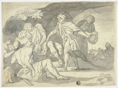 David skär av kjolen på Sauls dräkt av Unknown