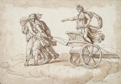 Diana i en vagn tecknad av två kvinnor av Unknown