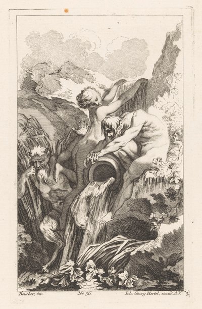 Fontän med man, kvinna och satyr Diverse Fontaines (serietitel) av Unknown