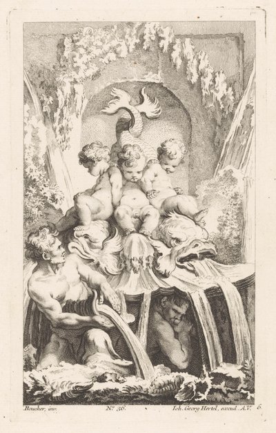 Fontän med putti och delfiner Diverse Fontaines (serietitel) av Unknown