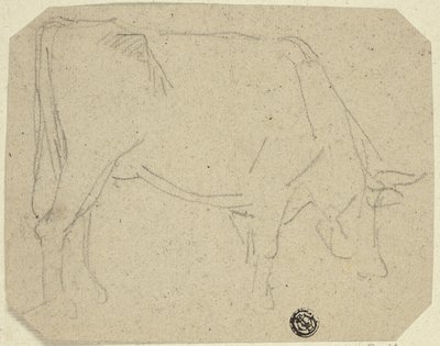 Betande ko (svängd till höger) (recto); Bakparten av en häst (verso) av Unknown