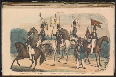 Kostymer och banderoller för hedersvakterna i Delfzijl, Zwolle, Deventer, Medemblik, Winschoten och Texel, 1840-1842 VIII. Grupp (titel på objekt) av Unknown