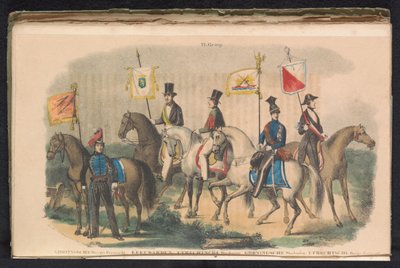 Kostymer och banderoller för hedersvakterna i Groningen, Leeuwarden och Utrecht, 1840-1842 VI. Grupp (titel på objekt) av Unknown