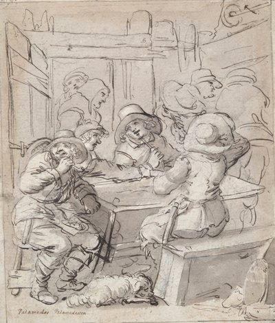 God Jul (recto); Kvinna och soldat sitter vid bordet (verso) av Unknown
