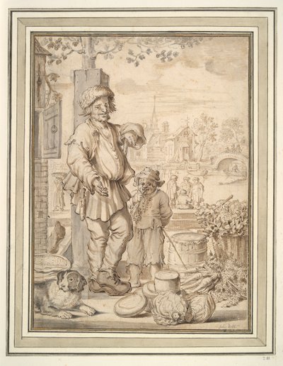Bonde man och barn på marknaden av Unknown