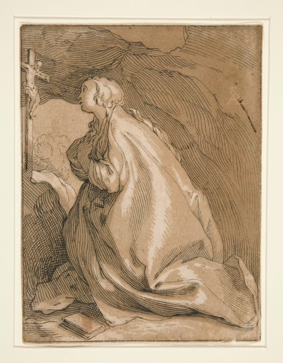 Sankta Maria Magdalena i grottan som vetter mot vänster av Unknown