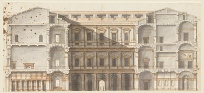 Sektion av vingarna och höjden av en mur på domstolen, Palazzo Farnese, Rom av Unknown