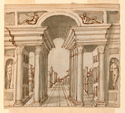 Scenografi: Arkitektoniskt perspektiv av Unknown