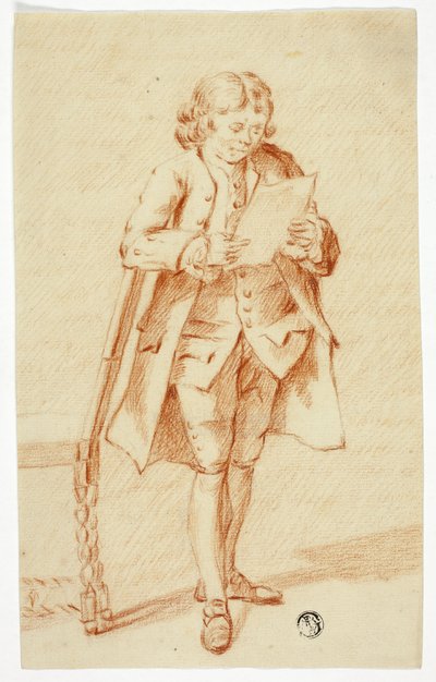 Stående man som läser ett brev av Unknown