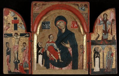 Triptyk: Jungfru och barn med heliga Dominic och Franciskus; Korsfästelsen; Saint Michael med Saints Peter Martyr och Catherine of Alexandria av Unknown
