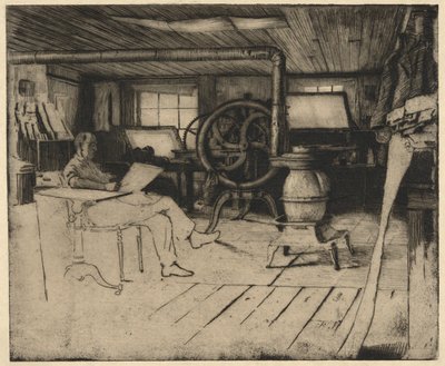 Untitled Interiör med tryckpress av Unknown