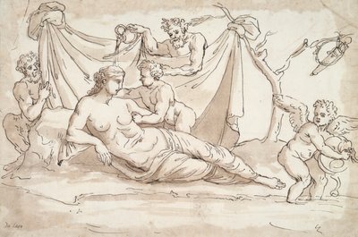 Venus och Amoretti och Två Satyrer av Unknown
