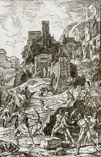 Vikinger angriber kelterne, illustration fra The Story of Man af J.W. Buel swed av Unknown