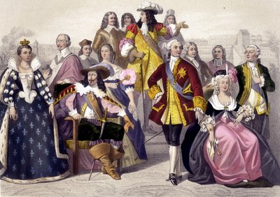 1610 till 1774. Marie de Medici, Ludvig XIII, Ludvig XV, Marie Antoinette och Ludvig XVI. Gravyr av 1800-talet. av Unknown artist