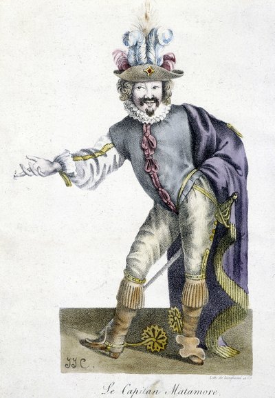 1500-talsteaterpersonal: Capitan Matamore, Arts Deco. av Unknown artist