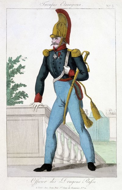 1800-talsillustration som föreställer en officer av de ryska drakarna. av Unknown artist