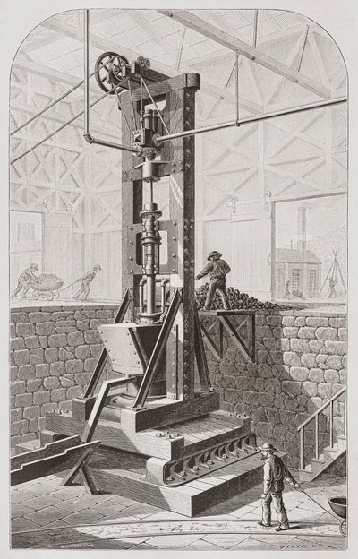1800-talets stämpelkvarn, även känd som stämpelbatteri eller stämpelkvarn av Unknown artist
