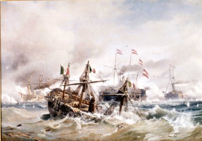 1866-07-20: Slaget vid Lissa utanför Dalmatien: österrikarna förstör den italienska flottan. av Unknown artist