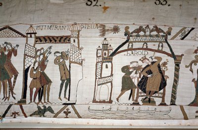 32: Kometens utseende; 33: En budbärare varnar kung Harold II (1022 - 1066) - Bayeux gobeläng, känd som Broderi av drottning Mathilde av Unknown artist