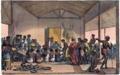 En bankett i Abessinien - gravyr från "" seder och traditioner för alla folk i universum. Det vill säga historien om regeringen, om lagarna, om milisen, om religionen för alla nationer från de mest avlägsna tiderna till våra dagar "1856 av Unknown artist