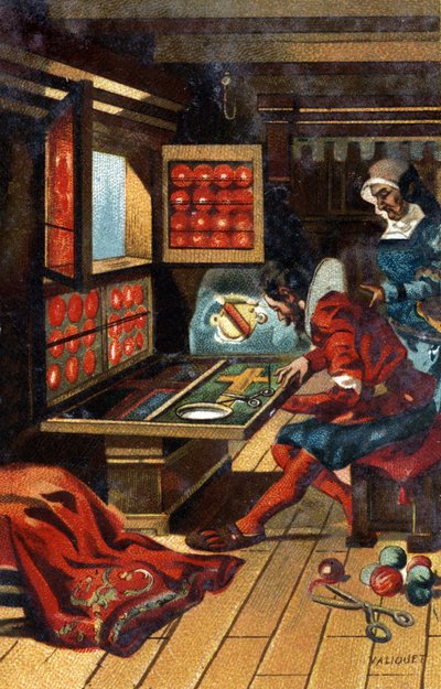 En Chasublier (en arbetare som tillverkar alla slags kyrkokläder) 1546. Kromolitografi från slutet av 1800-talet. av Unknown artist