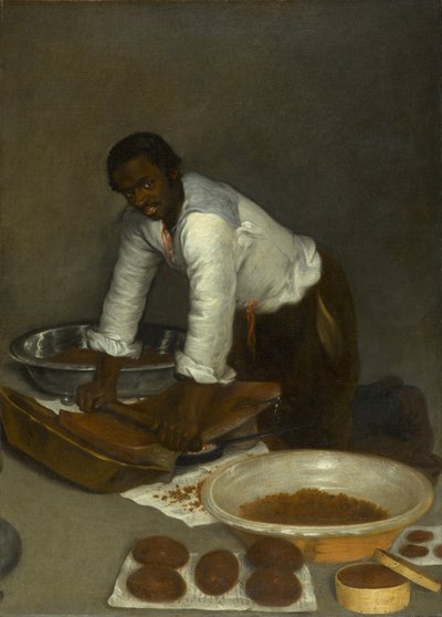 En man som skrapar choklad, cirka 1680-1780 (olja på duk) av Unknown artist