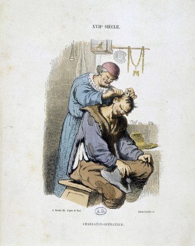 En charlatanoperatör - från en gravyr från 1600-talet av Unknown artist