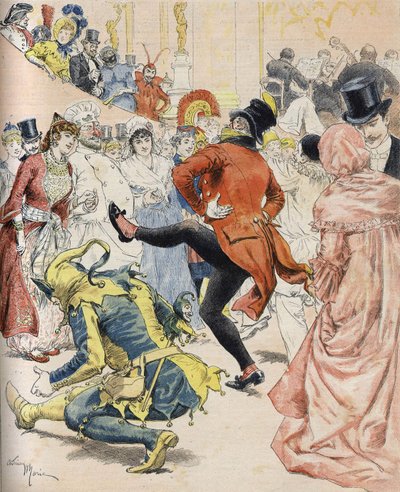 En kostymbal på 1800-talet. Illustration av Adrien Marie - i "" söndagssol"" från januari 1893. Bianchetti-samling av Unknown artist
