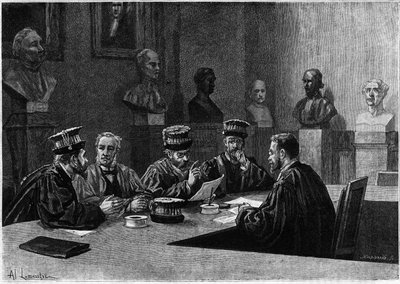 Ett försvar av dessa från medicinskolan i Quartier Latin i Paris. Gravyr i "Le journal de la jeunesse"" av Unknown artist