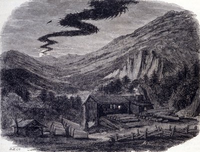 En fantastisk jakt (luft eller vild) eller Menee (Menee Hellequin) eller Mesnie i Vogeserna, ett nattligt tempet som enligt populära legender manifesterar sig efter en förbannelse eller en häxsabbat. Gravyr av 1800-talet av Unknown artist
