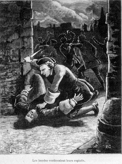 En kamp mellan rivaliserande band - Cartridge attackerar en man. av Unknown artist