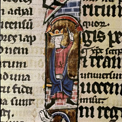 En kung assistent till återuppbyggnaden av templet i Jerusalem Detalj av en manuskriptsida i Bibeln av Saint Ludovic. 1300-talets Biblioteca Comunale Assises, Italien av Unknown artist