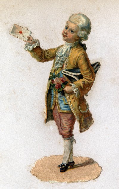 En budbärare (1700-talet) bärande ett förseglat brev. Kromolitografi omkring 1890. av Unknown artist