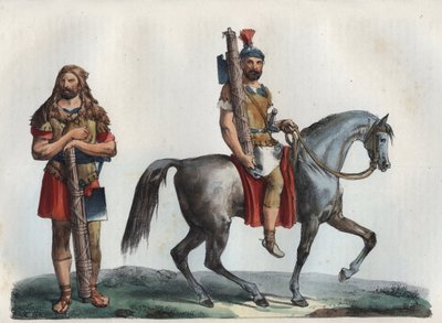 En militär lictor och En militär lictor av kavalleriet - gravyr från "Användningar och seder för alla folk i universum. Det är historien om regeringen, om lagarna, om milisen, om religionen för alla nationer från de mest avlägsna tiderna till våra dagar" av Unknown artist
