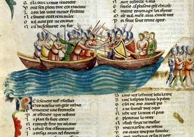 En sjöstrid. 1200-tals miniatyr av Unknown artist