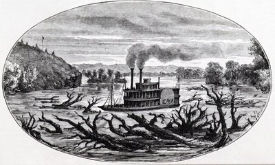 En hjulångare på den övre Missourifloden av Unknown artist