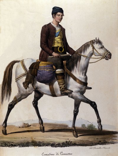 En bonde till häst, i närheten av Camastra på Sicilien Gravyr från 1800-talet av Unknown artist
