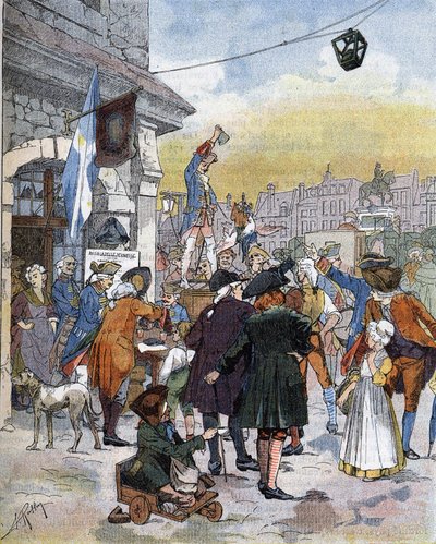 En scen för rekrytering på 1700-talet, en illustration av det sena 1800-talet. av Unknown artist