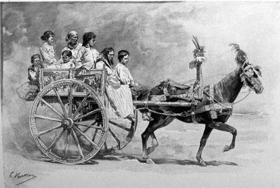 En traditionell siciliansk vagn. 1800-talsgravyr av Unknown artist