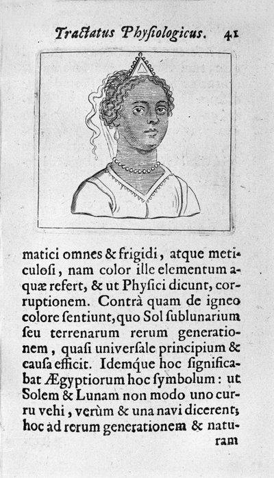 En kvinna har svart hud. Sidan hämtad från "" Tractatus physiologicus de pulchritudine""" handlar om Ernesto Venio (Ernestus Vaenius) som försvarar skapelsens skönhet mot en anonym motståndare. 1612 av Unknown artist