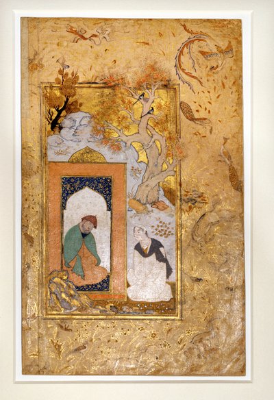 En ung man besöker en dervich (gouache och guld på papper) av Unknown artist