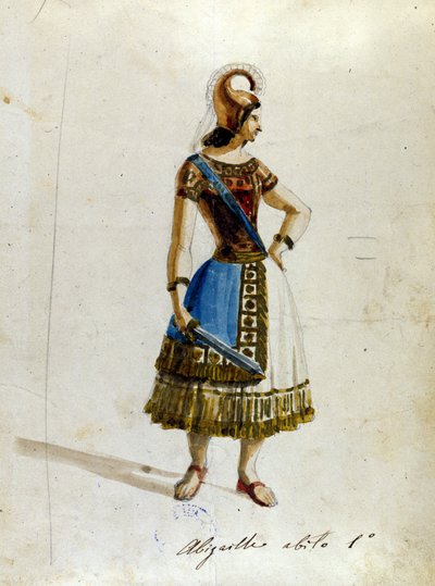 Abigailledräkt i operan av Giuseppe Verdi (1813 - 1901), "" Nabucco""" först kallad "" Nabucodonosor"" Museum of the Scala av Unknown artist