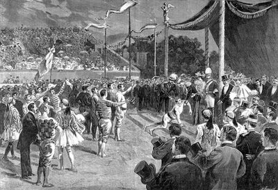 Om de olympiska spelen: maratonlöparen - i "" The Illustré Journal", 1896-04-26. av Unknown artist
