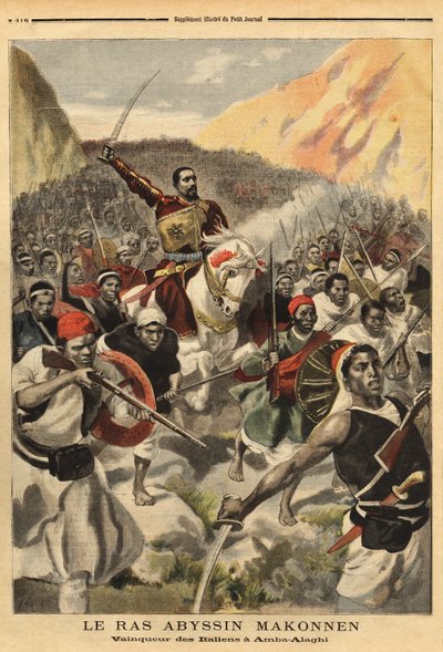 Ras Makonnen (Mekonnen Welde Mikael) (Abba Qagnew) (1852-1906) var en abessinisk krigsherre och höger arm till kejsar Menelik II (1844-1913). . . . Gravyr i "" Den lilla journalen av Unknown artist