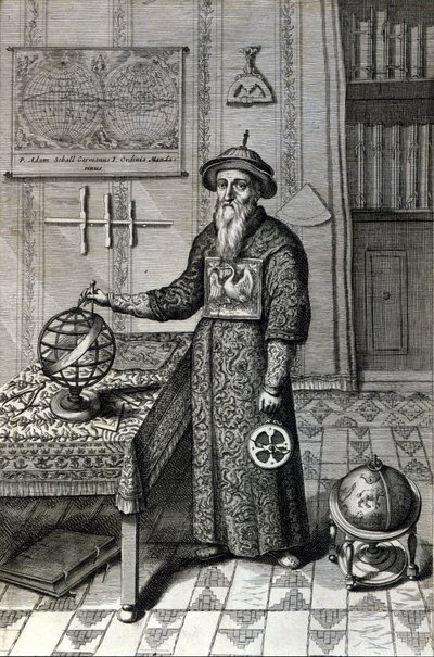 Adam Schall, astronom (1592-1666) i mandarin-dräkt i Pekin-observatoriet, i "Kina" av Athanase Kircher (eller Athanasius Kircheri) av Unknown artist